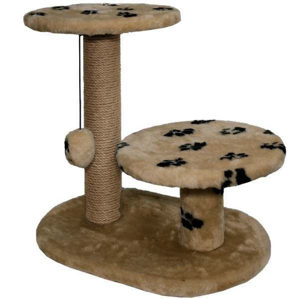 Когтеточка с двумя полками круг джут коричневый с игрушкой 37*57*55см/DONBARON