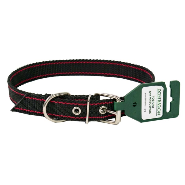 Ошейник 1сл капрон 25мм черный с красными полосами DONBARON