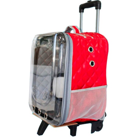 Рюкзак-переноска д/животн.панор.вид на колесах телеск.ручка 20x34x50см иск.кожа красный/Рск15к/