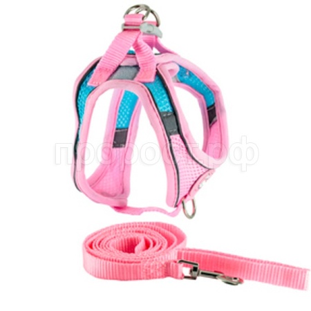 Шлейка-жилетка мягкая+поводок XS обхват груди 31-41см розовая/10200109-12/Каскад