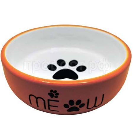 Миска керамика с лапкой кошки оранжевая 13,4*13,4*4см 320мл/МКР2102/Евро