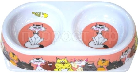 Миска меламиновая двойная №1 с рисунком Кошки 24,5*13,5см
