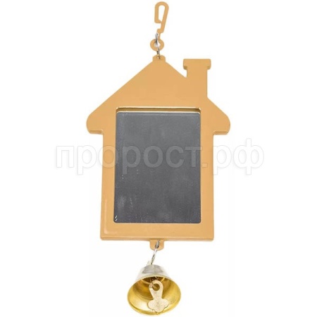 Игрушка д/птиц Zoo-M Зеркало Избушка с колокольчиком блистер бежевое/5007/Дарэлл