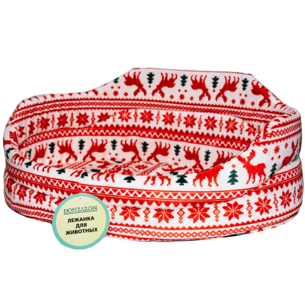 Лежанка овальная стеганая поролоновая  принт мех. РОЖДЕСТВО 42*34*18см/DONBARON