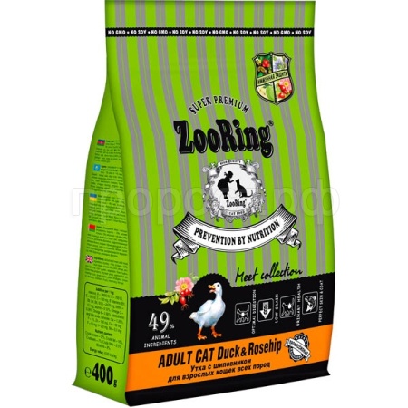Кошки ZooRing Adult утка/шиповник для правильной работы ЖКТ д/кошек всех пород 400гр/24шт418165 ЧЗ