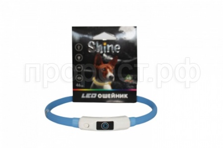 Ошейник светящийся Лэд USB силиконовый 1*46см голубой/ЦФ9РЕгол/Евро