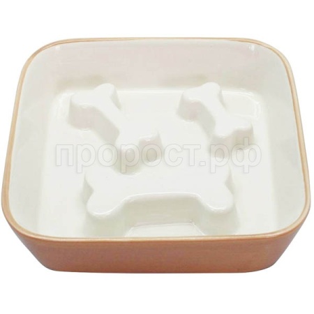 Миска керамика Косточки прямоугольная для медленного поедания 410мл бежевая/МКР2818/Евро