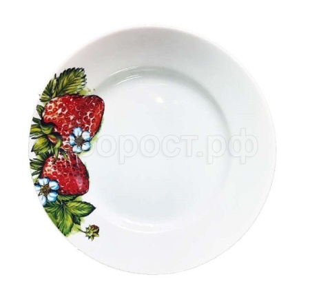 Тарелка мелкая 200мм Гладкий край Клубника фарфор